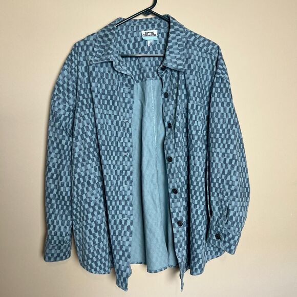 Future Collective Gabriella Johnson Denim Shirt Jacket Womens XL Blue Checkered - Picture 2 of 7